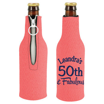 Zipper Beer Bottle Koozie (Hot Pink) - Texas Rhinestone