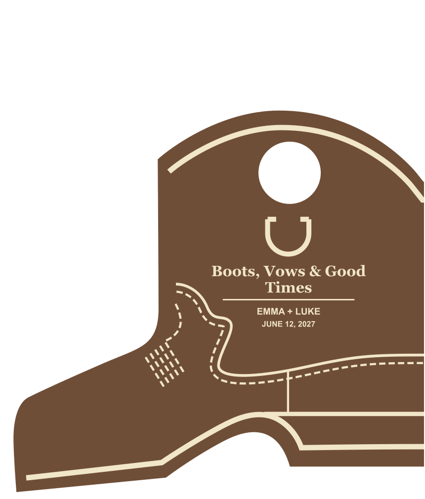 Boots, Vows & Good Times, illustrative standard cowboy boot coolie