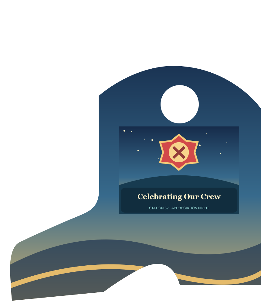 Celebrating Our Crew, illustrative full color firefighter boot coolie