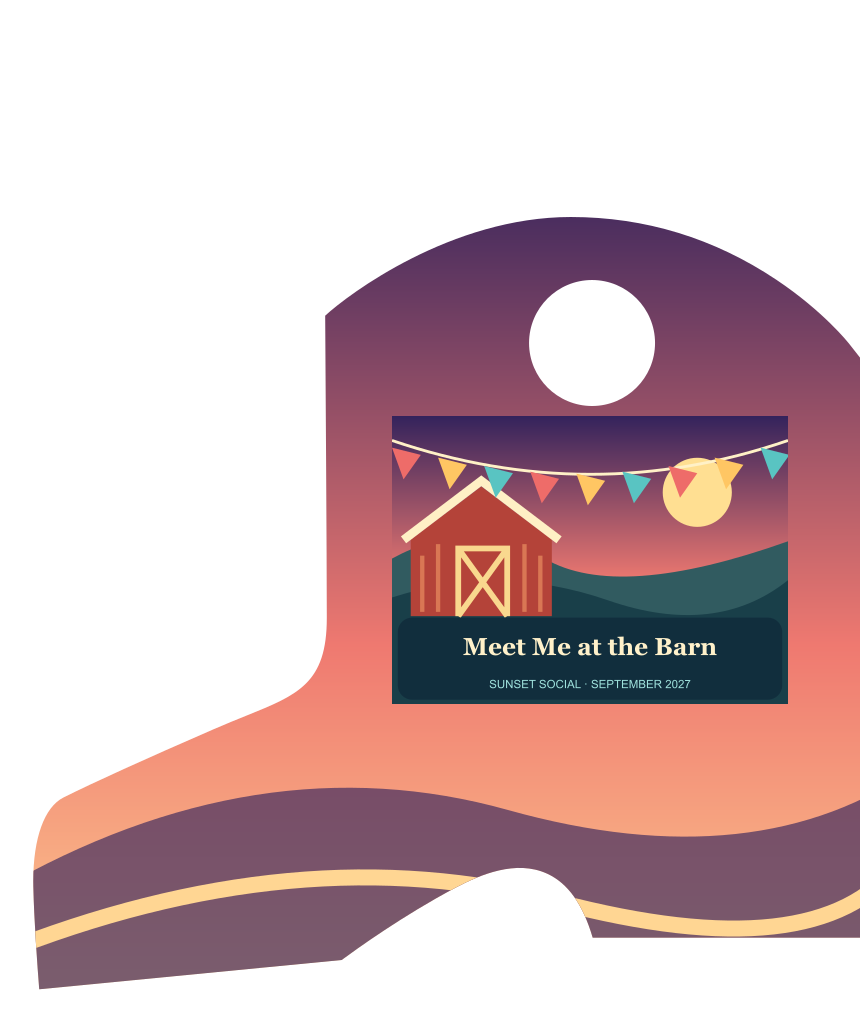 Meet Me at the Barn, illustrative full color cowboy boot coolie