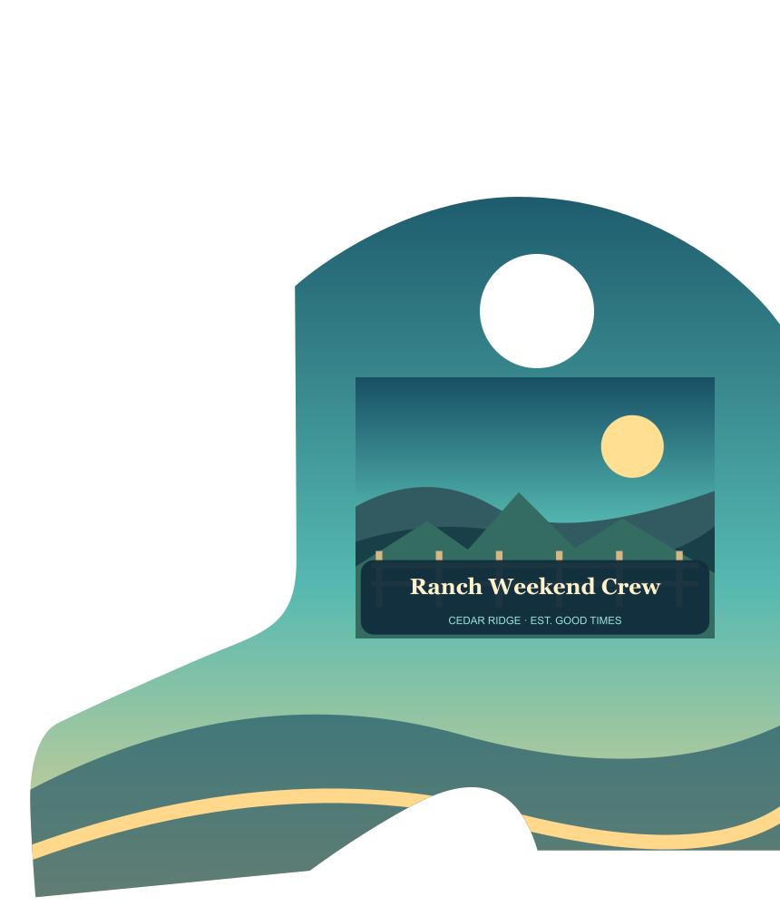 Ranch Weekend Crew, illustrative full color cowboy boot coolie