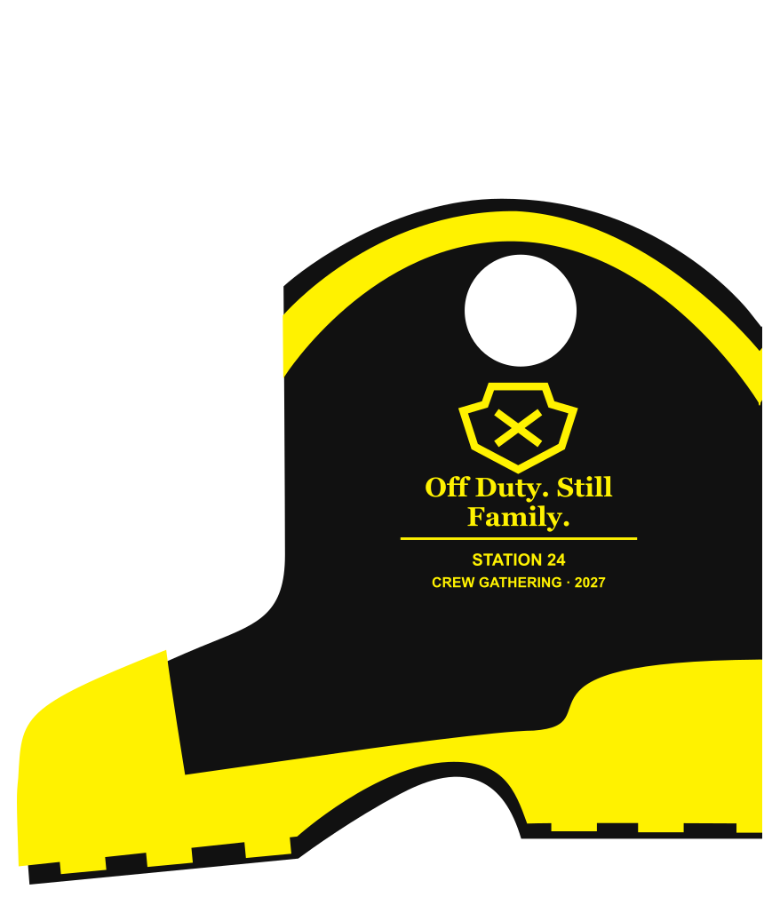 Off Duty. Still Family., illustrative standard firefighter boot coolie