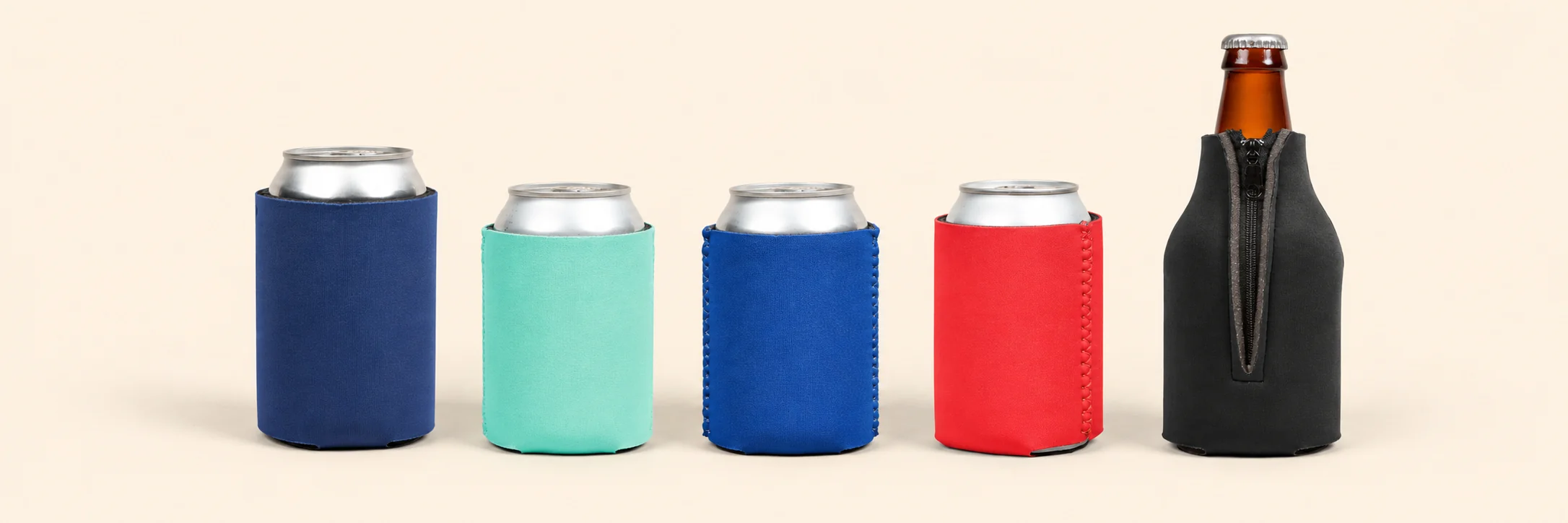 Five blank unprinted cooler styles