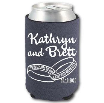 Neoprene cooler with names, date and a circular celebration design