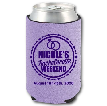 Neoprene cooler with a circular bachelorette-weekend design