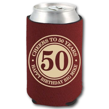 Neoprene cooler with a circular 50th-birthday design