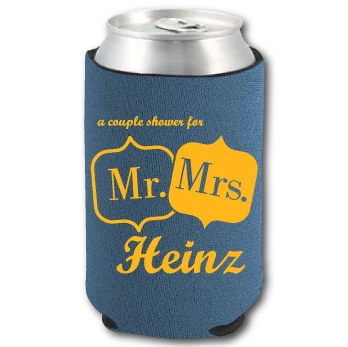 Neoprene cooler with a Mr and Mrs wedding design