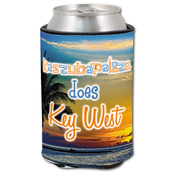 Full-color foam cooler with a beach photograph and trip wording