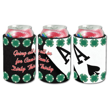 Full-color foam coolers showing coordinated designs across several sides