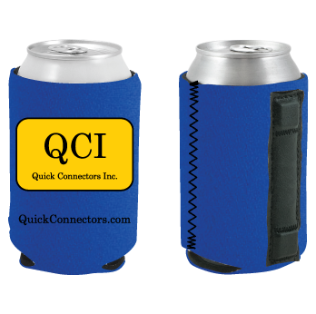 Magnetic cooler showing a business logo and the back magnet