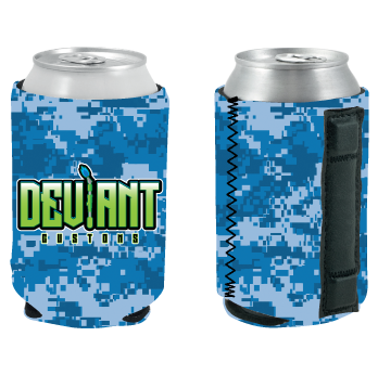 Full-color magnetic cooler showing a camouflage design and the magnet side