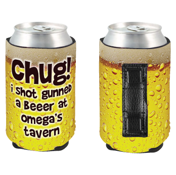 Full-color magnetic cooler showing illustrated tavern artwork and the magnet side