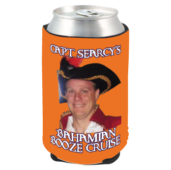 Full-color neoprene cooler with a portrait and event artwork