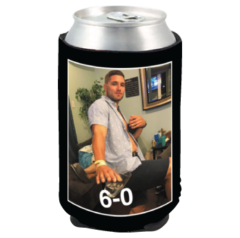 Full-color neoprene cooler featuring a portrait photograph