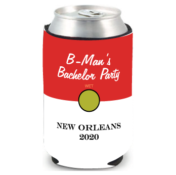 Full-color neoprene cooler with a bold event illustration