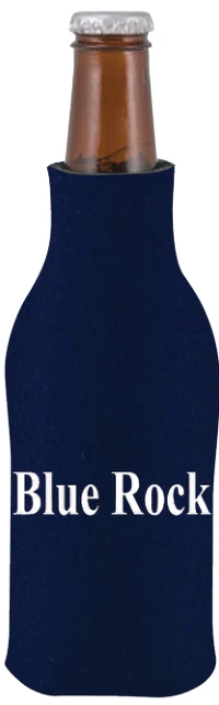 Navy bottle cooler with Blue Rock Construction artwork