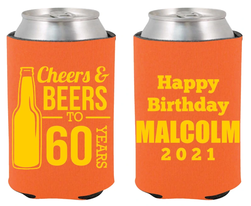 Orange birthday cooler mockup with yellow 60th-birthday artwork